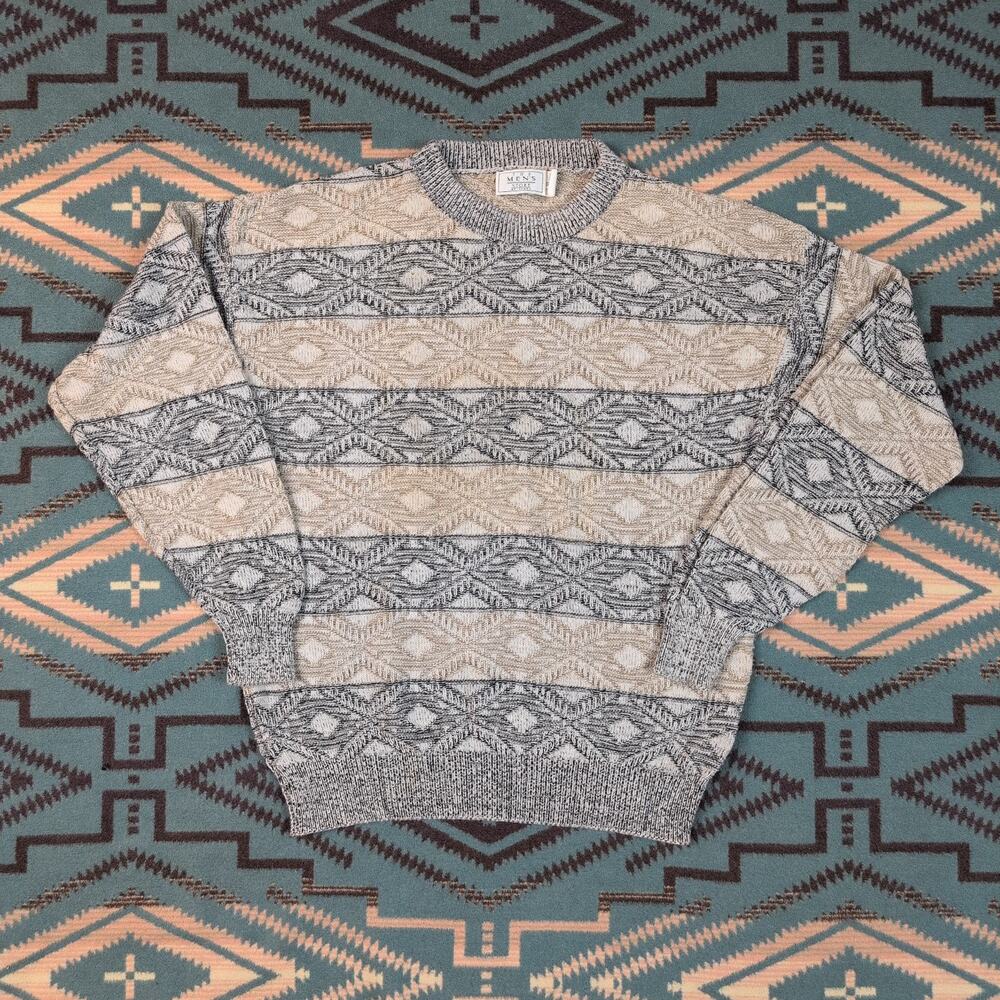 VINTAGE Argyle KNIT SWEATER Sears Large MADE IN USA Grandpa Grandma Cottage 90's
